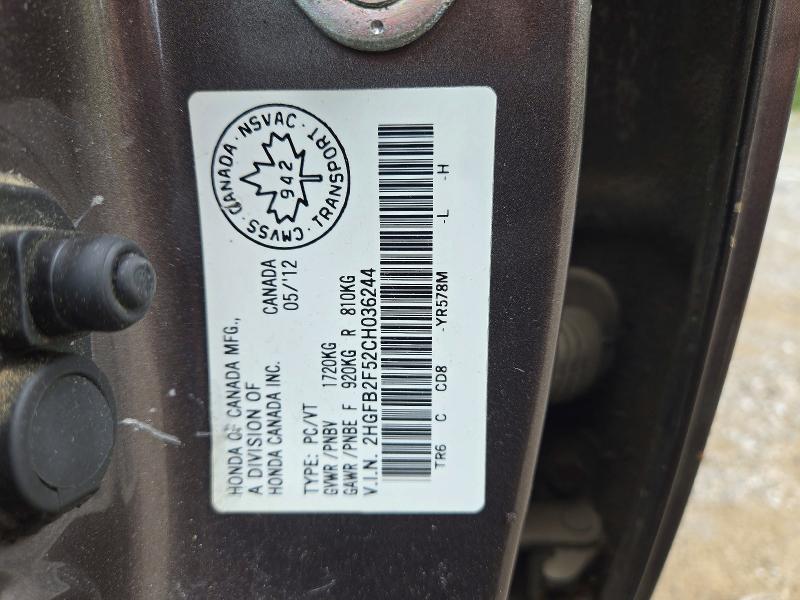 Aukcja sprzedaży 2012 Honda Civic, vin: 2HGFB2F52CH036244, numer aukcji: 65090896