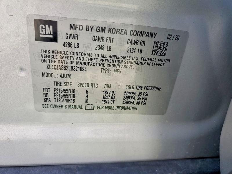 Продажа на аукционе авто 2020 Buick Encore, vin: KL4CJASB3LB321094, номер лота: 66440916