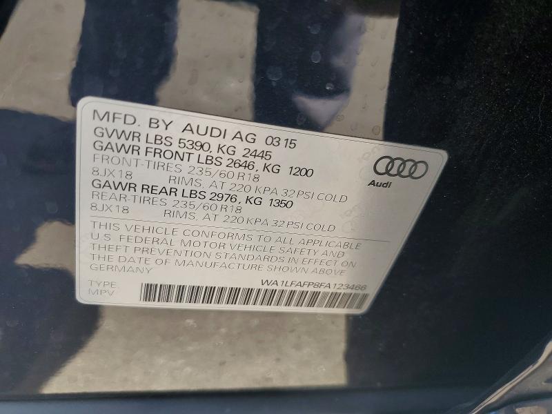 Продаж на аукціоні авто 2015 Audi Q5, vin: WA1LFAFP8FA123466, номер лоту: 66228726