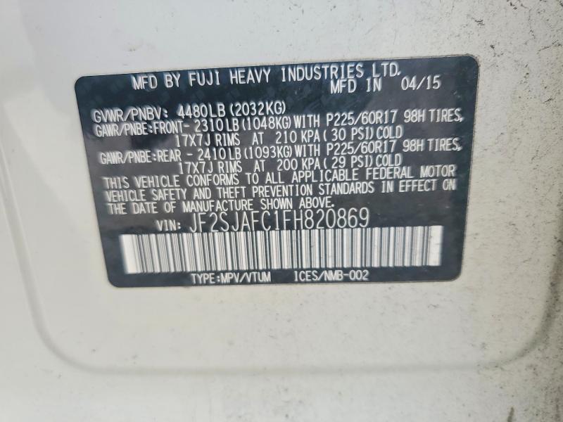 63468666 :رقم المزاد ، JF2SJAFC1FH820869 vin ، 2015 Subaru Forester مزاد بيع