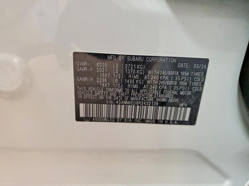 65675176 :رقم المزاد ، 4S4WMAED8R3432178 vin ، 2024 Subaru Ascent مزاد بيع