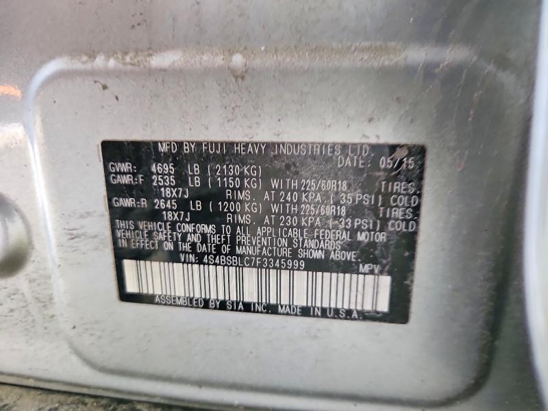 2015 Subaru Outback მანქანა იყიდება აუქციონზე, vin: 4S4BSBLC7F3345999, აუქციონის ნომერი: 63435386