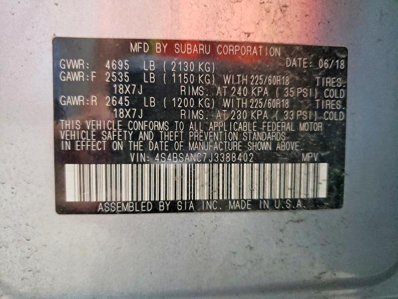 2018 Subaru Outback მანქანა იყიდება აუქციონზე, vin: 4S4BSANC7J3388402, აუქციონის ნომერი: 65350116