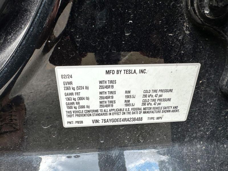 2024 Tesla Model Y მანქანა იყიდება აუქციონზე, vin: 7SAYGDEE4RA238488, აუქციონის ნომერი: 61993766