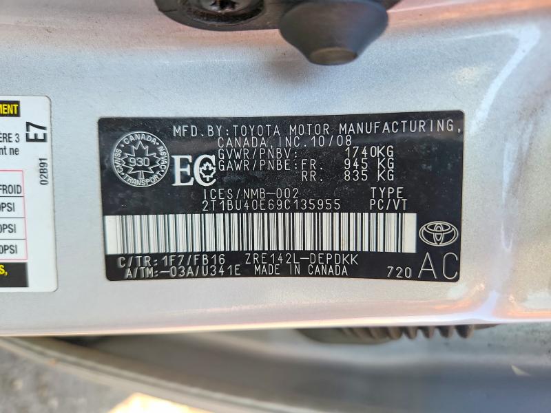 Продажа на аукционе авто 2009 Toyota Corolla, vin: 2T1BU40E69C135955, номер лота: 65655766