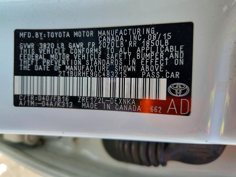 Продажа на аукционе авто 2016 Toyota Corolla, vin: 2T1BURHE9GC483215, номер лота: 64091906
