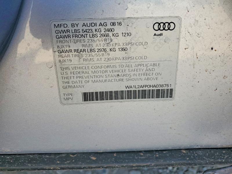 66040716 :رقم المزاد ، WA1L2AFP0HA038751 vin ، 2017 Audi Q5 مزاد بيع