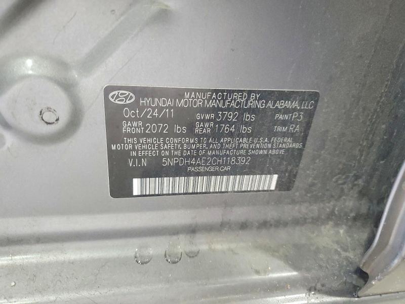 63222636 :رقم المزاد ، 5NPDH4AE2CH118392 vin ، 2012 Hyundai Elantra مزاد بيع