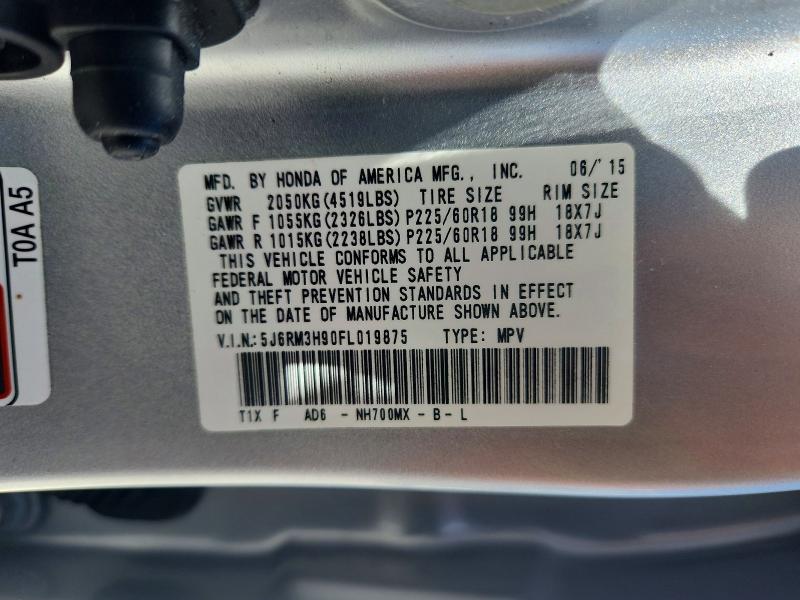 65751156 :رقم المزاد ، 5J6RM3H90FL019875 vin ، 2015 Honda Cr-v مزاد بيع