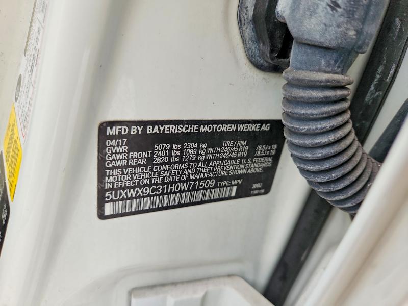 2017 Bmw X3 მანქანა იყიდება აუქციონზე, vin: 5UXWX9C31H0W71509, აუქციონის ნომერი: 63190026