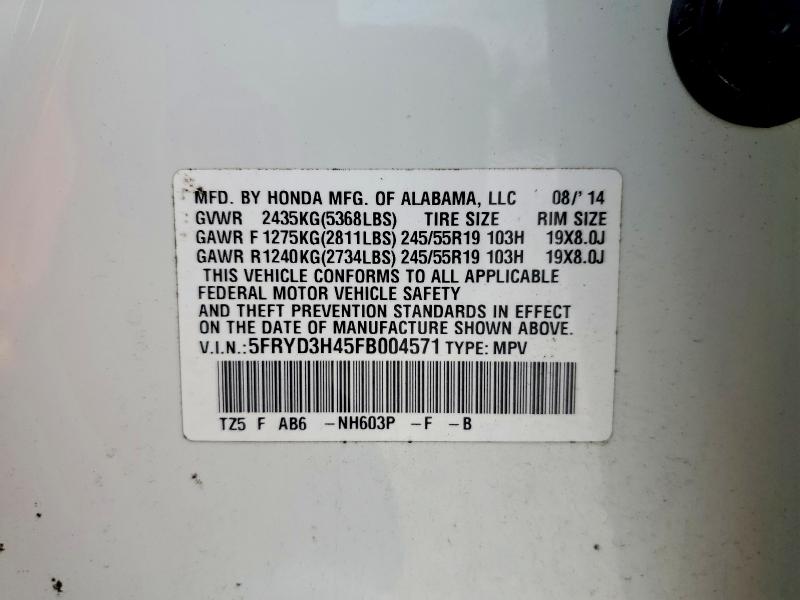 Aukcja sprzedaży 2015 Acura Mdx, vin: 5FRYD3H45FB004571, numer aukcji: 64051316