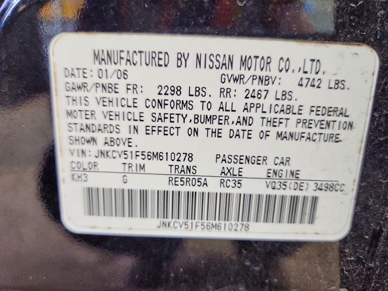66206776 :رقم المزاد ، JNKCV51F56M610278 vin ، 2006 Infiniti G35 مزاد بيع