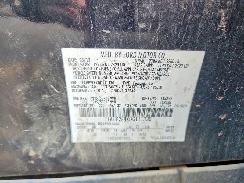 Продаж на аукціоні авто 2013 Ford Taurus, vin: 1FAHP2E8XDG111330, номер лоту: 63967836