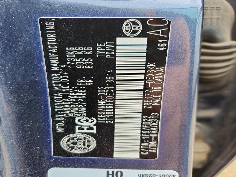 65551926 :رقم المزاد ، 2T1BURHE0EC118614 vin ، 2014 Toyota Corolla مزاد بيع