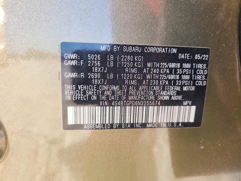 Продаж на аукціоні авто 2022 Subaru Outback, vin: 4S4BTGPD6N3255674, номер лоту: 64628746