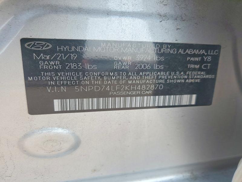Aukcja sprzedaży 2019 Hyundai Elantra, vin: 5NPD74LF2KH482870, numer aukcji: 63835446