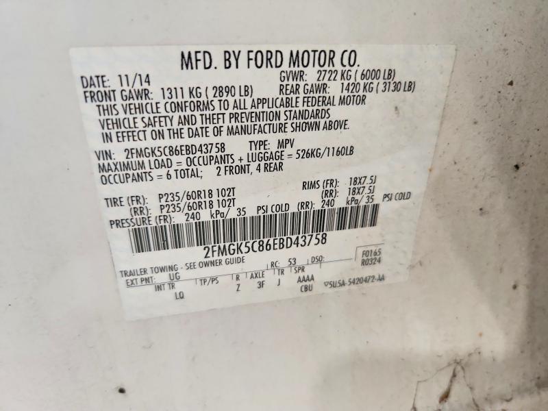 2014 Ford Flex მანქანა იყიდება აუქციონზე, vin: 2FMGK5C86EBD43758, აუქციონის ნომერი: 63751836