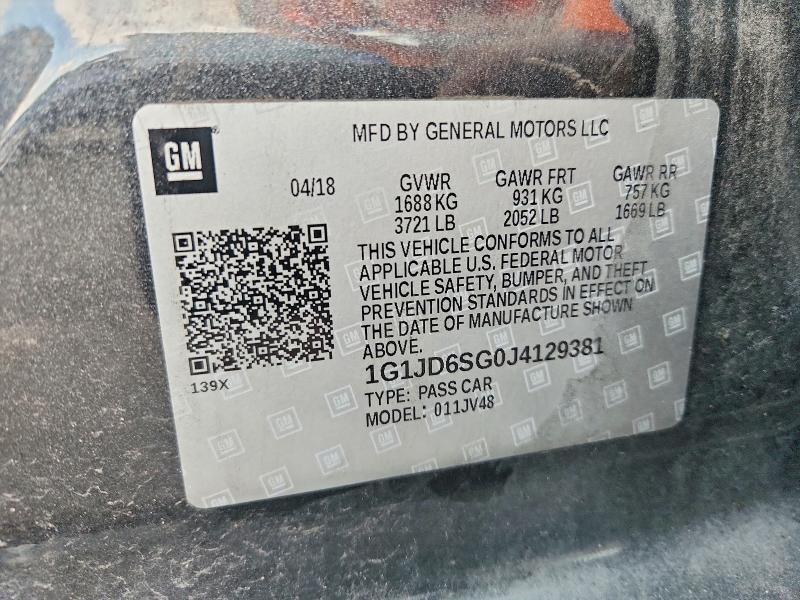66087996 :رقم المزاد ، 1G1JD6SG0J4129381 vin ، 2018 Chevrolet Sonic مزاد بيع
