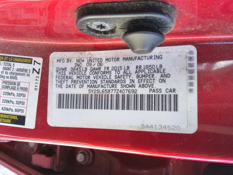 Aukcja sprzedaży 2007 Pontiac Vibe, vin: 5Y2SL65877Z407692, numer aukcji: 63912226