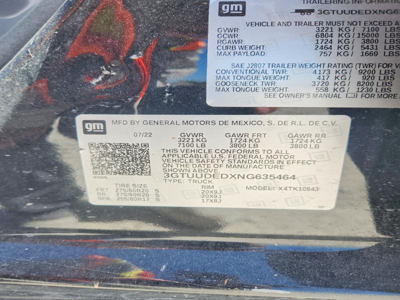 65104256 :رقم المزاد ، 3GTUUDEDXNG635464 vin ، 2022 Gmc Sierra مزاد بيع