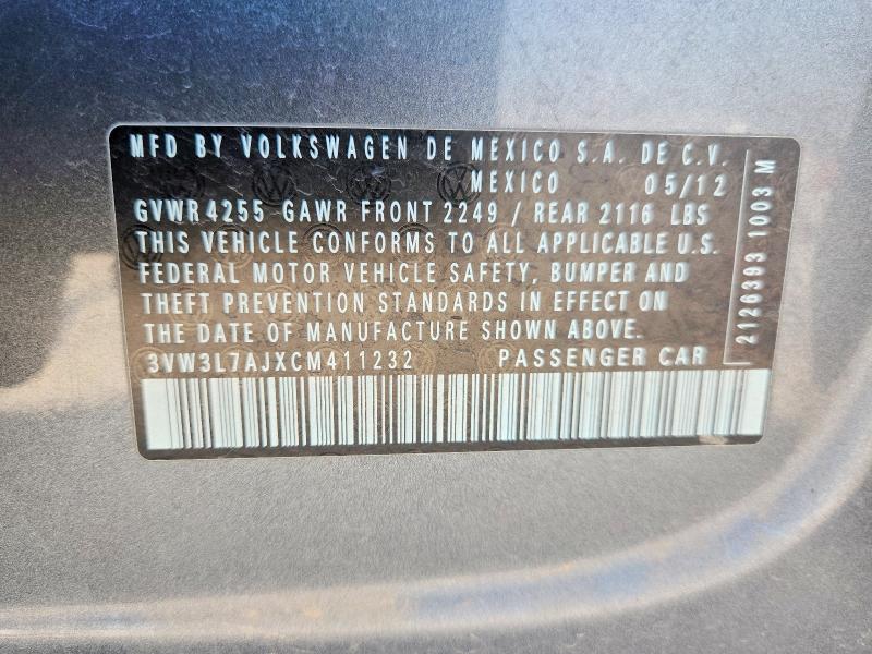 63499006 :رقم المزاد ، 3VW3L7AJXCM411232 vin ، 2012 Volkswagen Jetta مزاد بيع