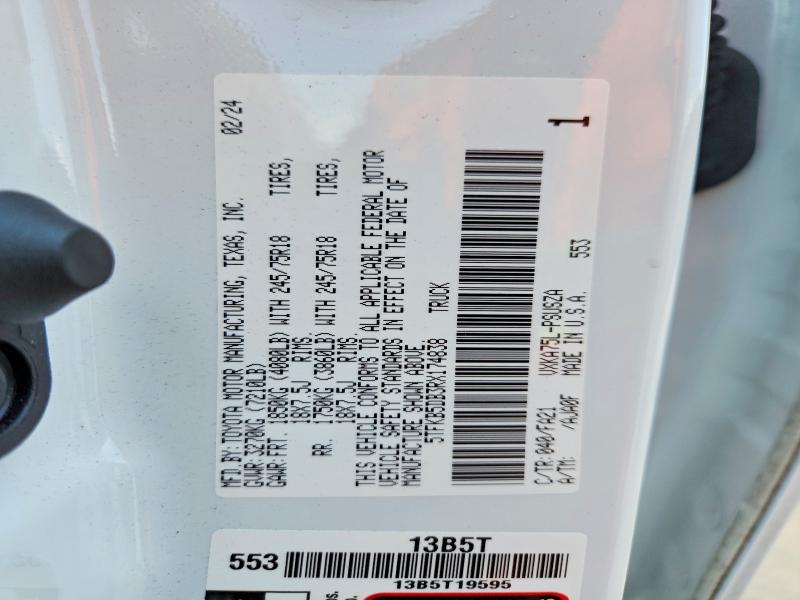 2024 Toyota Tundra მანქანა იყიდება აუქციონზე, vin: 5TFKB5DB3RX174838, აუქციონის ნომერი: 65290896