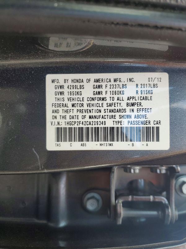 Aukcja sprzedaży 2012 Honda Accord, vin: 1HGCP2F42CA209349, numer aukcji: 63475096