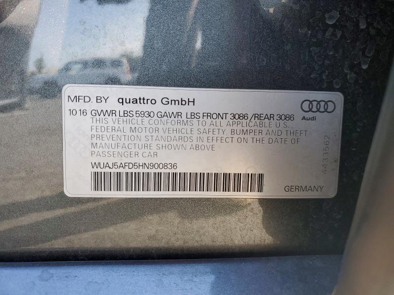 Продаж на аукціоні авто 2017 Audi S8, vin: WUAJ5AFD5HN900836, номер лоту: 65099556