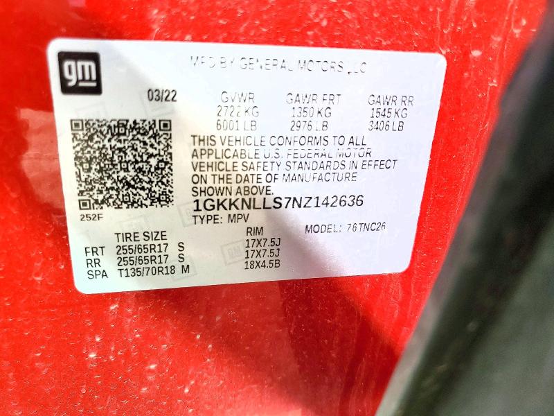 Aukcja sprzedaży 2022 Gmc Acadia, vin: 1GKKNLLS7NZ142636, numer aukcji: 66186176