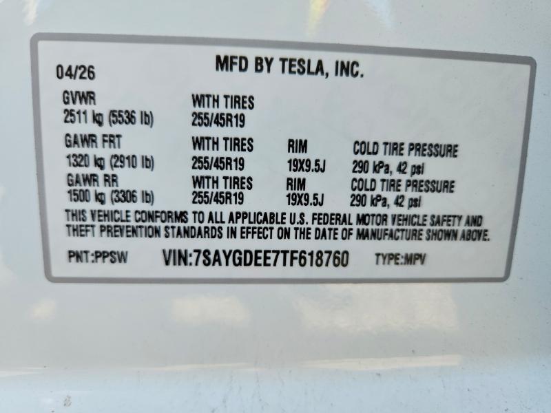 2026 Tesla Model Y მანქანა იყიდება აუქციონზე, vin: 7SAYGDEE7TF618760, აუქციონის ნომერი: 63560576