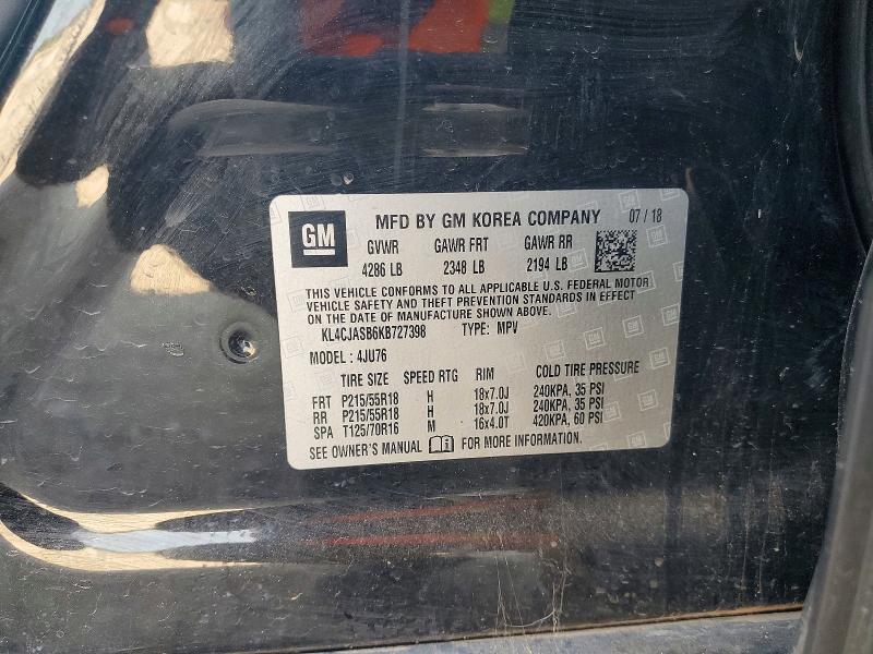 2019 Buick Encore მანქანა იყიდება აუქციონზე, vin: KL4CJASB6KB727398, აუქციონის ნომერი: 64472326