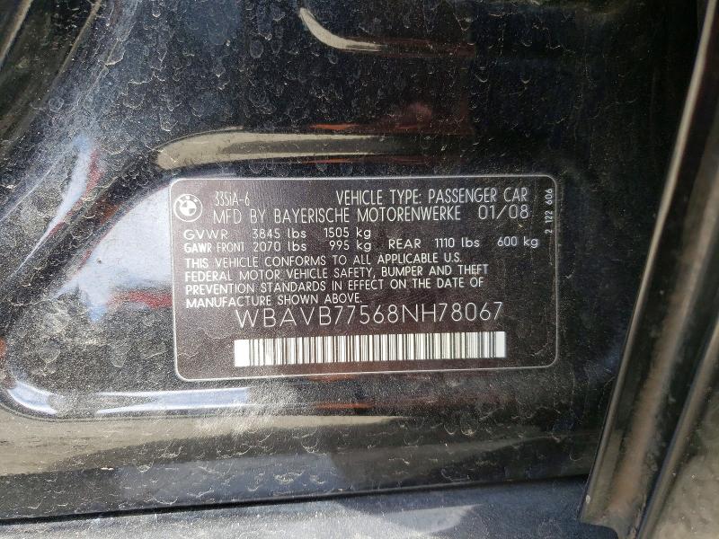 Продажа на аукционе авто 2008 Bmw 335, vin: WBAVB77568NH78067, номер лота: 64995386