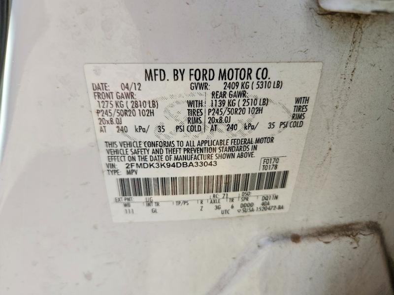 Aukcja sprzedaży 2013 Ford Edge, vin: 2FMDK3K94DBA33043, numer aukcji: 65733776