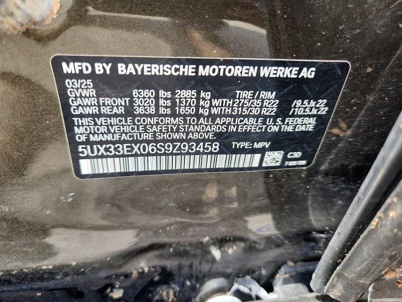 65085146 :رقم المزاد ، 5UX33EX06S9Z93458 vin ، 2025 Bmw X6 مزاد بيع