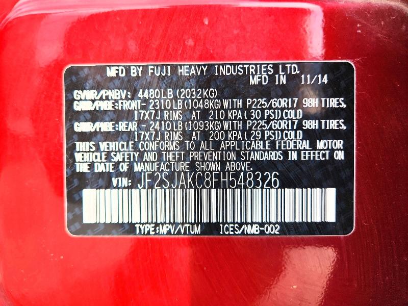 2015 Subaru Forester მანქანა იყიდება აუქციონზე, vin: JF2SJAKC8FH548326, აუქციონის ნომერი: 66910906