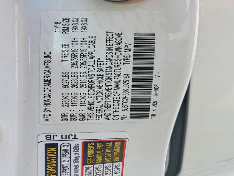63801126 :رقم المزاد ، 5J8TC2H53KL025154 vin ، 2019 Acura Rdx مزاد بيع