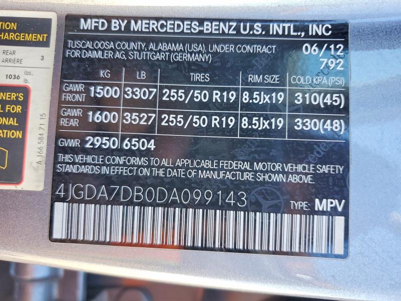 Aukcja sprzedaży 2013 Mercedes-benz Ml, vin: 4JGDA7DB0DA099143, numer aukcji: 66830836