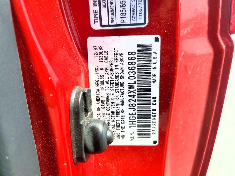 1998 Honda Civic მანქანა იყიდება აუქციონზე, vin: 1HGEJ824XWL036868, აუქციონის ნომერი: 65013126