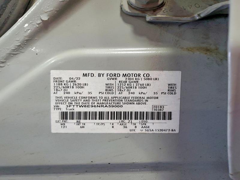 2022 Ford Maverick მანქანა იყიდება აუქციონზე, vin: 3FTTW8E96NRA59000, აუქციონის ნომერი: 65351806