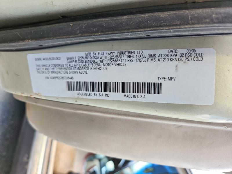 65210636 :رقم المزاد ، 4S4BP62C867316448 vin ، 2006 Subaru Legacy مزاد بيع