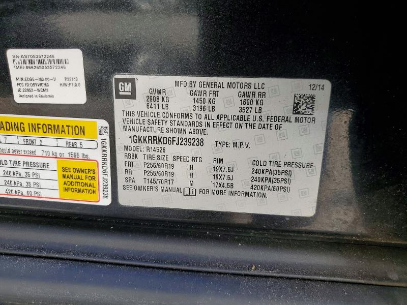 Продажа на аукционе авто 2015 Gmc Acadia, vin: 1GKKRRKD6FJ239238, номер лота: 66453856