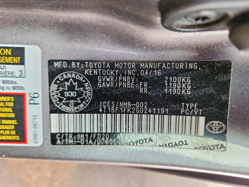 Aukcja sprzedaży 2016 Toyota Camry, vin: 4T1BF1FK2GU241191, numer aukcji: 64474026