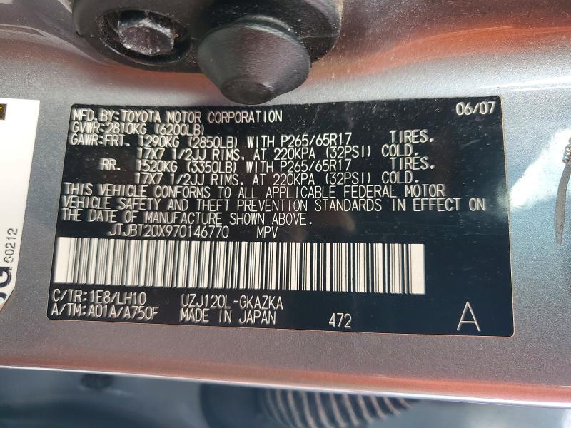 2007 Lexus Gx მანქანა იყიდება აუქციონზე, vin: JTJBT20X970146770, აუქციონის ნომერი: 65689176