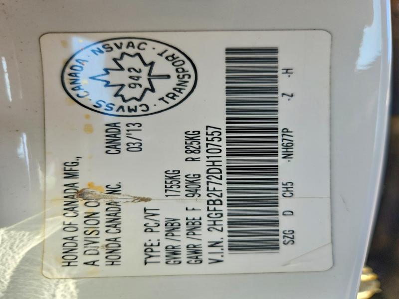 Aukcja sprzedaży 2013 Honda Civic, vin: 2HGFB2F72DH107557, numer aukcji: 66483626