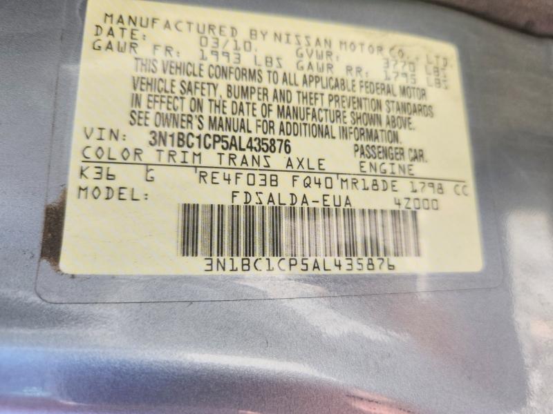 65030166 :رقم المزاد ، 3N1BC1CP5AL435876 vin ، 2010 Nissan Versa Hatchback مزاد بيع