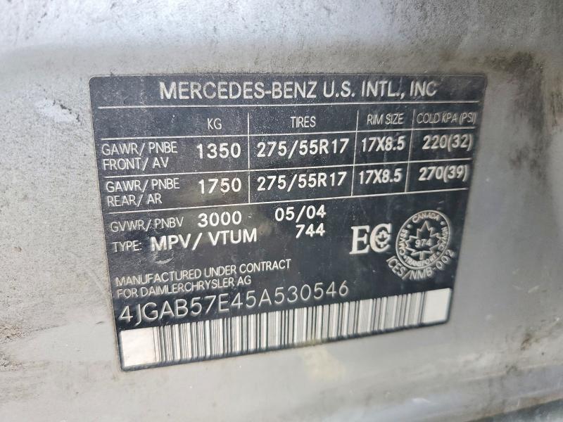 Auction sale of the 2005 Mercedes-benz Ml, vin: 4JGAB57E45A530546, lot number: 64652256