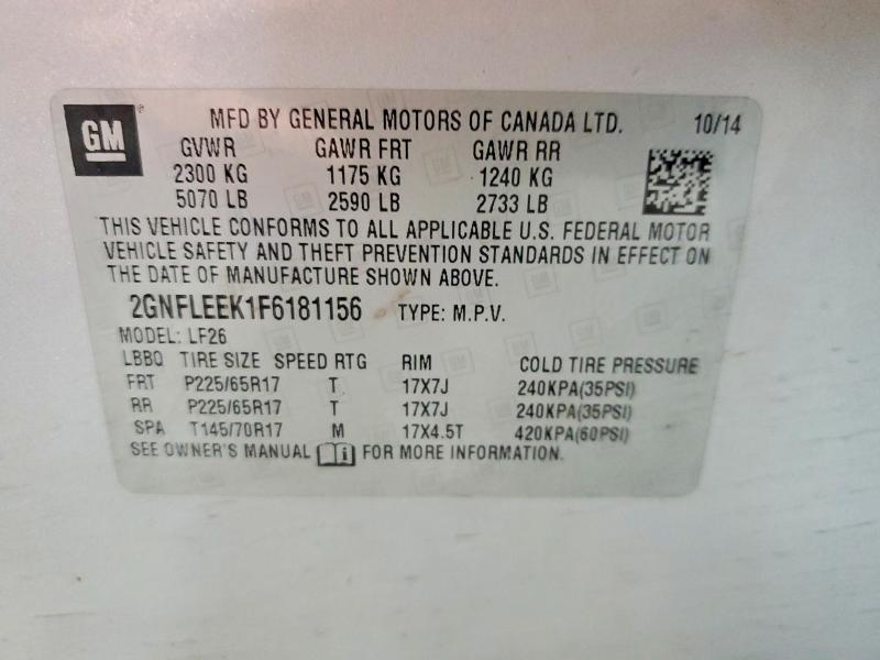 2015 Chevrolet Equinox მანქანა იყიდება აუქციონზე, vin: 2GNFLEEK1F6181156, აუქციონის ნომერი: 64711316