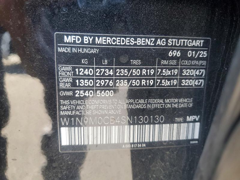 2025 Mercedes-benz Eqb მანქანა იყიდება აუქციონზე, vin: W1N9M0CB4SN130130, აუქციონის ნომერი: 64812256