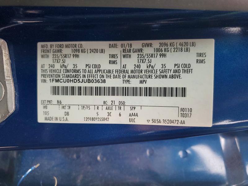 Продажа на аукционе авто 2018 Ford Escape, vin: 1FMCU0HD5JUB03638, номер лота: 63617886