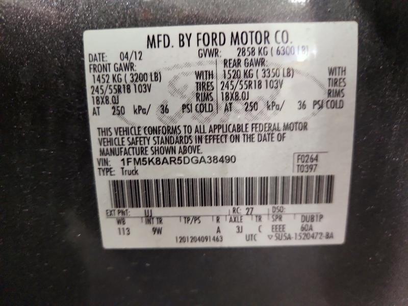 64767636 :رقم المزاد ، 1FM5K8AR5DGA38490 vin ، 2013 Ford Explorer مزاد بيع
